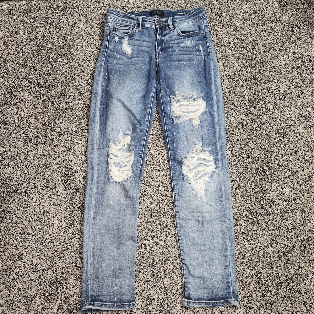 Judy Blue Boyfriend Fit Splatter Paint Ripped Jeans Stretch Women 5/27 Mid Rise - Picture 3 of 12